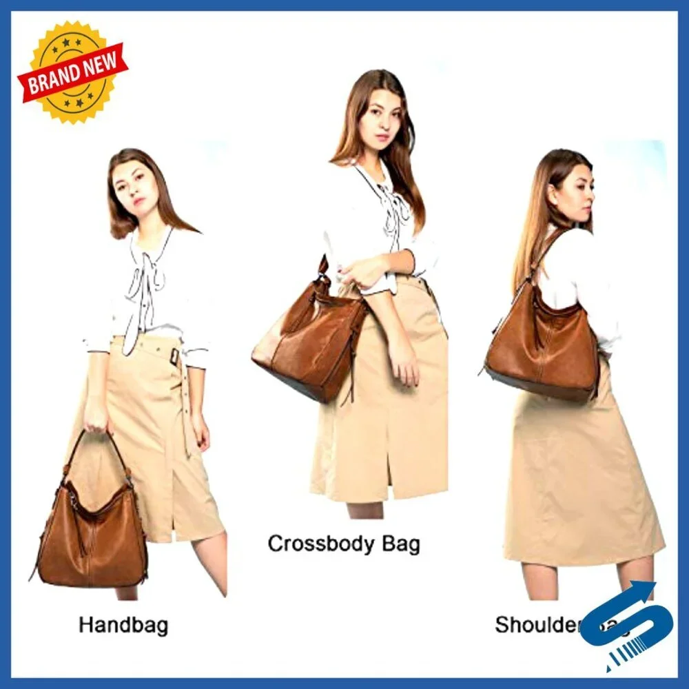 Large Hobo Crossbody Bag Faux Leather Bucket Purse with Multiple Pockets